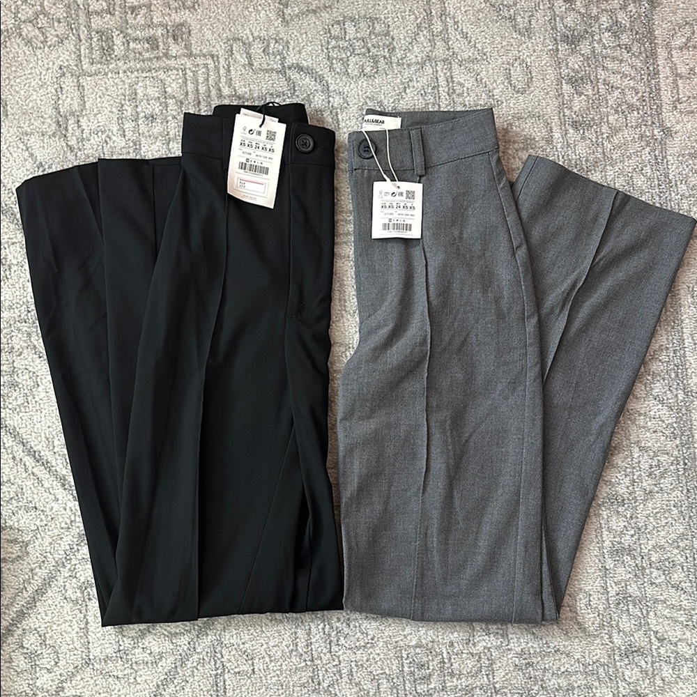 2-ASOS Pull & Bear High Waist Tailored Straight Leg Pants With Front/Back Seam